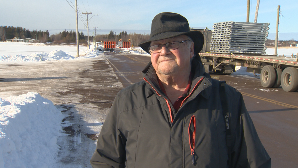 Louis Melanson, a local resident, says people feel reassured after seeing trucks arrive with parts of the modular bridge