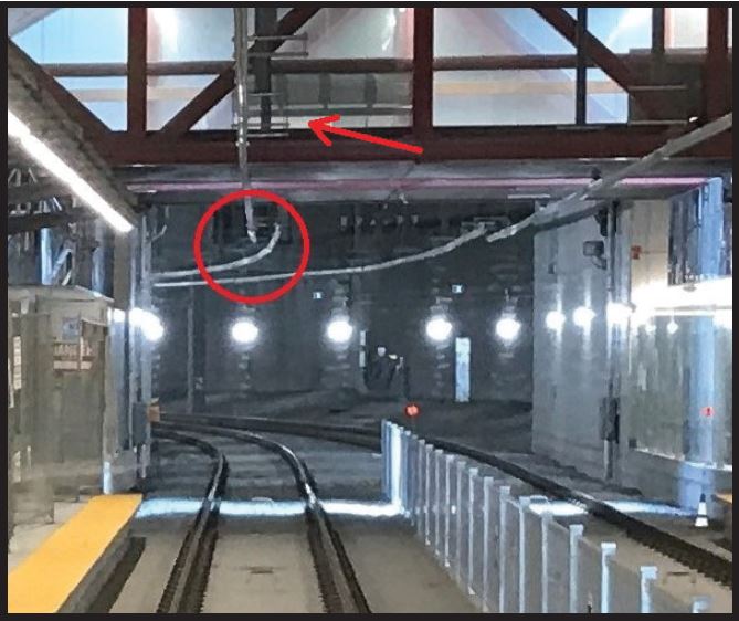 An image depicting where the LRT power line issue occurred at St-Laurent station on Thursday, Jan. 16, 2020.