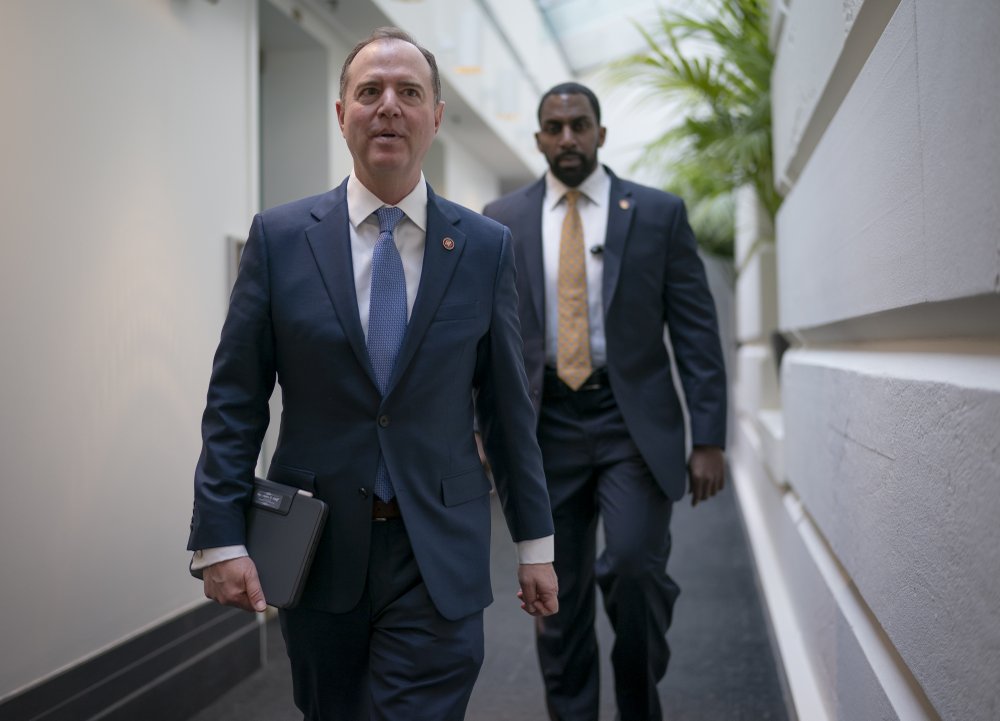 Lead House impeachment manager, Intelligence Committee Chairman Adam Schiff, D-Calif., arrives to meet with fellow Democrats at the Capitol in Washington, Wednesday, Feb. 5, 2020. 