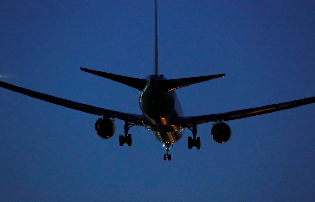 A Boeing 767 aircraft flown by Air Canada makes an emergency landing at Madrid’s Barajas Airport, in Madrid, Spain Feb. 3, 2020.