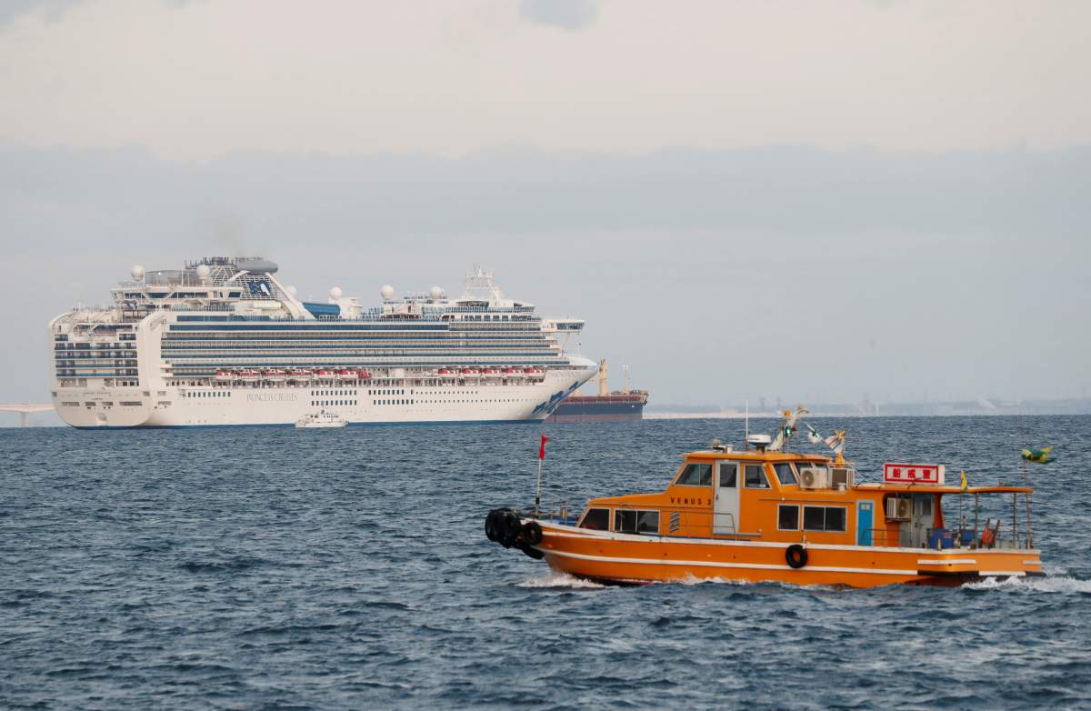 Cruise ship Diamond Princess is seen anchored off the Yokohama Port in Yokohama, south of Tokyo, Japan Feb. 4, 2020.