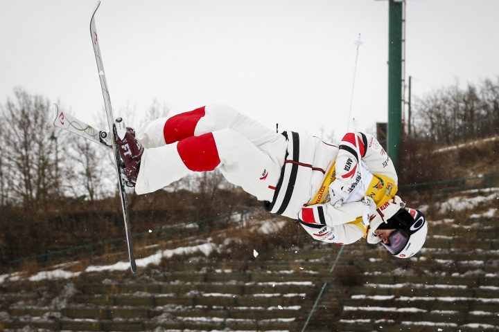 Canada’s Mikael Kingsbury competes during the men’s World Cup freestyle moguls event in Calgary, Alta., Saturday, Feb. 1, 2020. Kingsbury won his second straight men’s World Cup moguls race and the 60th of his career on Saturday.