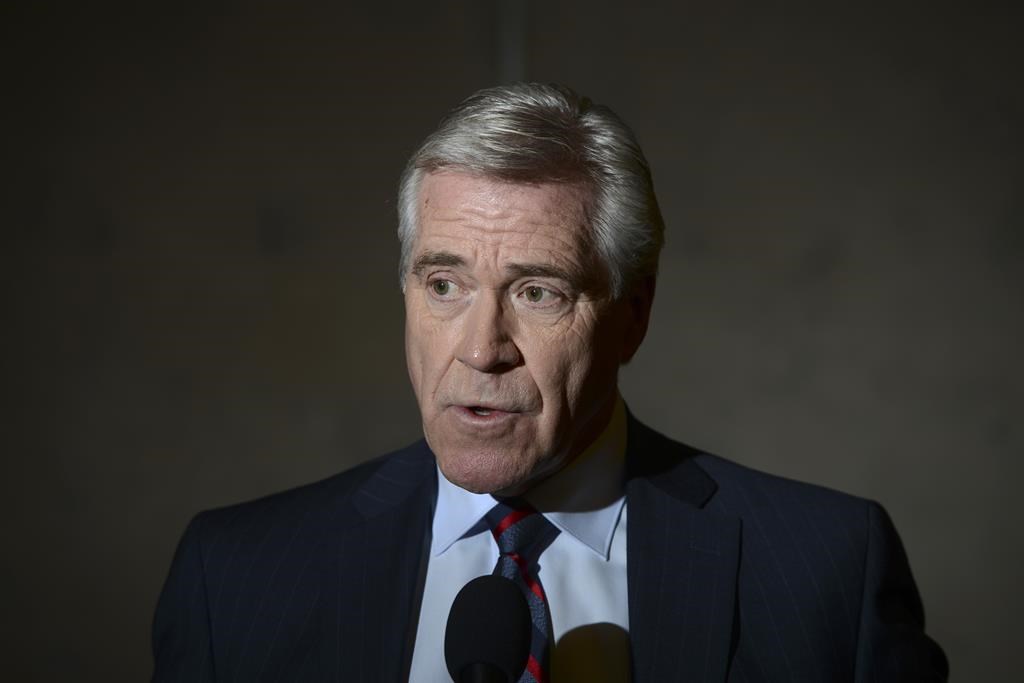 Premier of Newfoundland and Labrador, the Dwight Ball talks to reporters after meeting with Prime Minister Justin Trudeau on Parliament Hill in Ottawa on November 26, 2019.