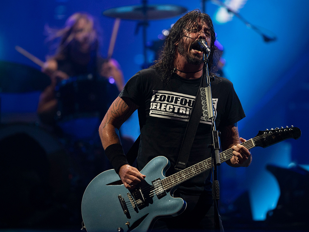 (L-R) Taylor Hawkins and Dave Grohl of Foo Fighters perform onstage during Rock in Rio festival at the Olympic Park, Rio de Janeiro, Brazil, on Sept. 28, 2019.
