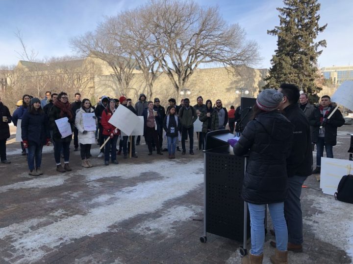 The crowd during a rally at the University of Saskatchewan on Feb. 27, 2020.