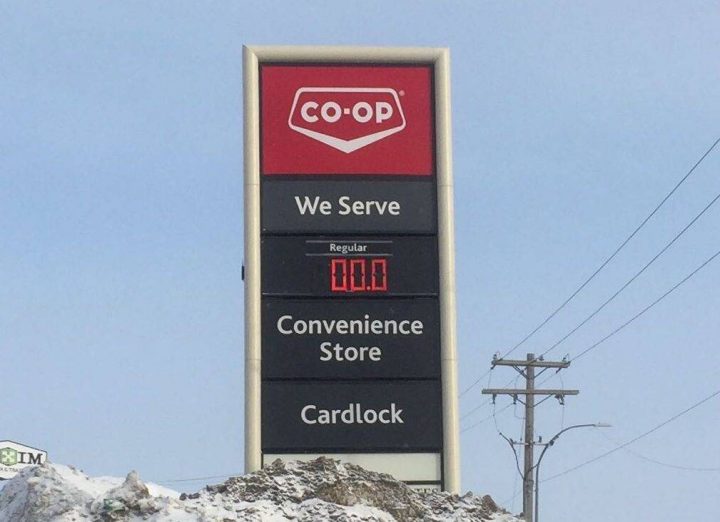 The Co-op gas sign at the station on Route 90 in Winnipeg Thursday.