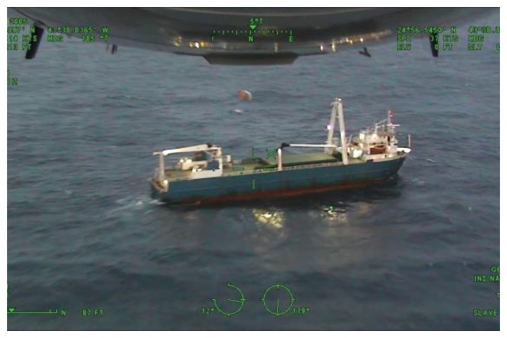 The MV Alta cargo ship is shown during a U.S. Coast Guard effort to drop supplies for its crew in October 2018.