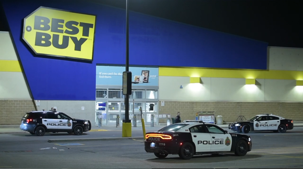 Officers responded to the Best Buy on Martindale Crescent around 2:30 a.m. after an alarm was tripped, say Hamilton police.