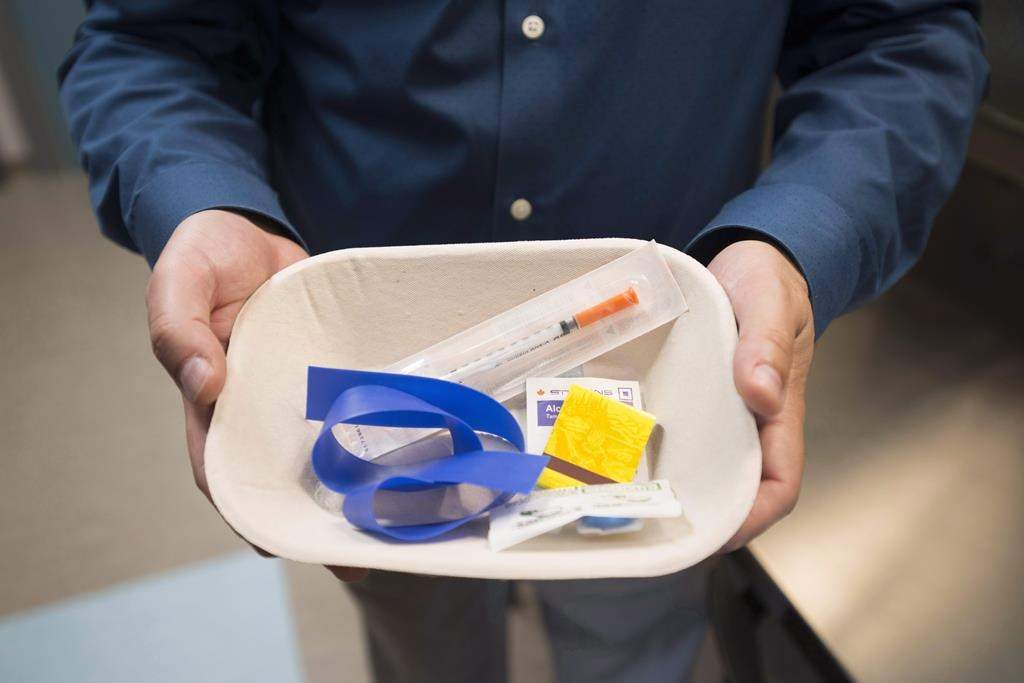 File: A injection kit is seen inside the newly opened Fraser Health supervised consumption site is pictured in Surrey, B.C. on June 6, 2017.