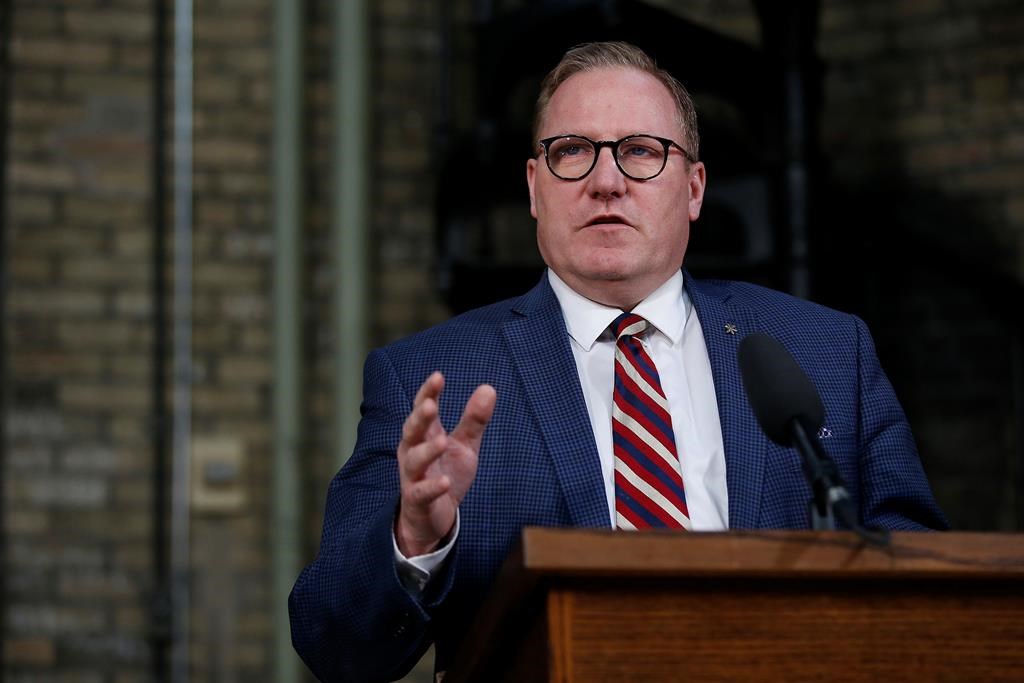 Manitoba Finance Minister Scott Fielding makes an announcement in Winnipeg on March 15, 2019. THE CANADIAN PRESS/John Woods.