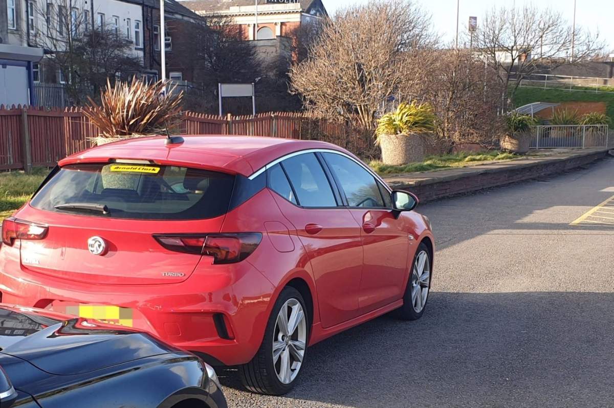 A vehicle is shown after police stopped its occupants in a car park of Blackpool, England, on March 1, 2020.