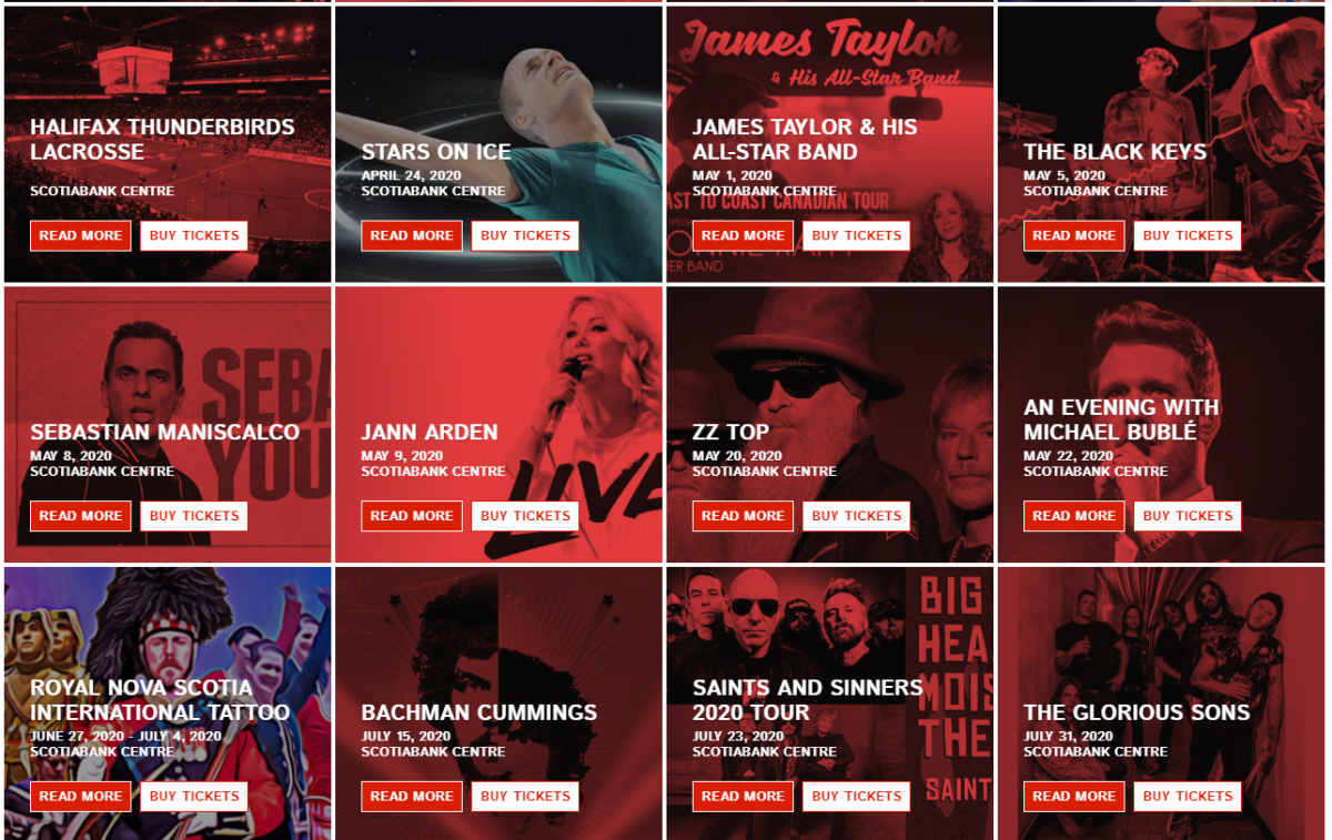 Some of the events that were scheduled to take place at the Scotiabank Centre in Halifax over the next few months.