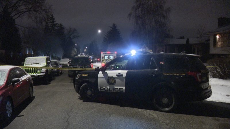 Calgary police investigate a shooting in the 5700 block of 18 Avenue Northeast on Monday, March 3, 2020.