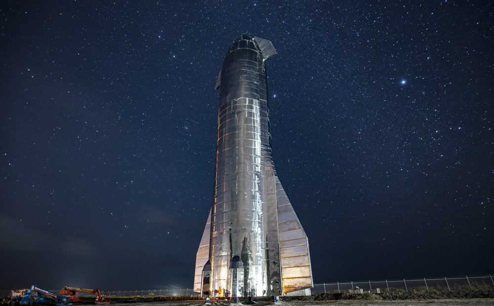 SpaceX’s fully-assembled Starship MK1 is shown in Cameron County, Texas.