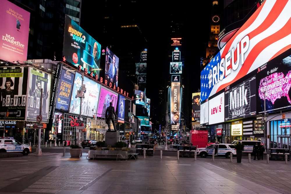 An empty Times Square is seen following the outbreak of the novel coronavirus disease in New York City, N.Y., March 18, 2020.