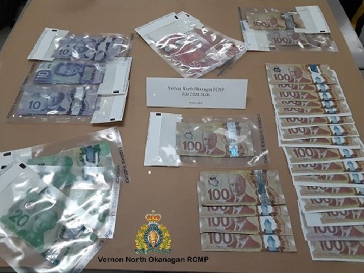 Vernon North Okanagan RCMP say several hundred dollars’ worth of counterfeit currency was seized on Monday.