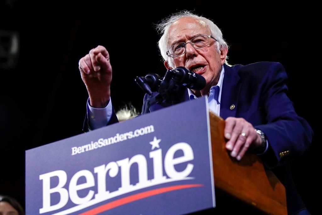 Democratic presidential candidate Sen. Bernie Sanders, I-Vt., speaks during a primary night election rally in Essex Junction, Vt., Tuesday, March 3, 2020. (AP Photo/Matt Rourke)