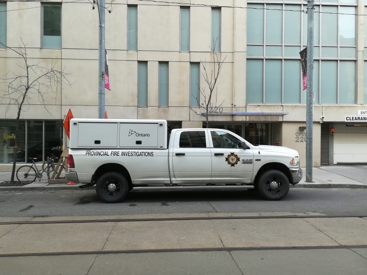 Fire investigators at 220 Victoria Street Saturday morning.