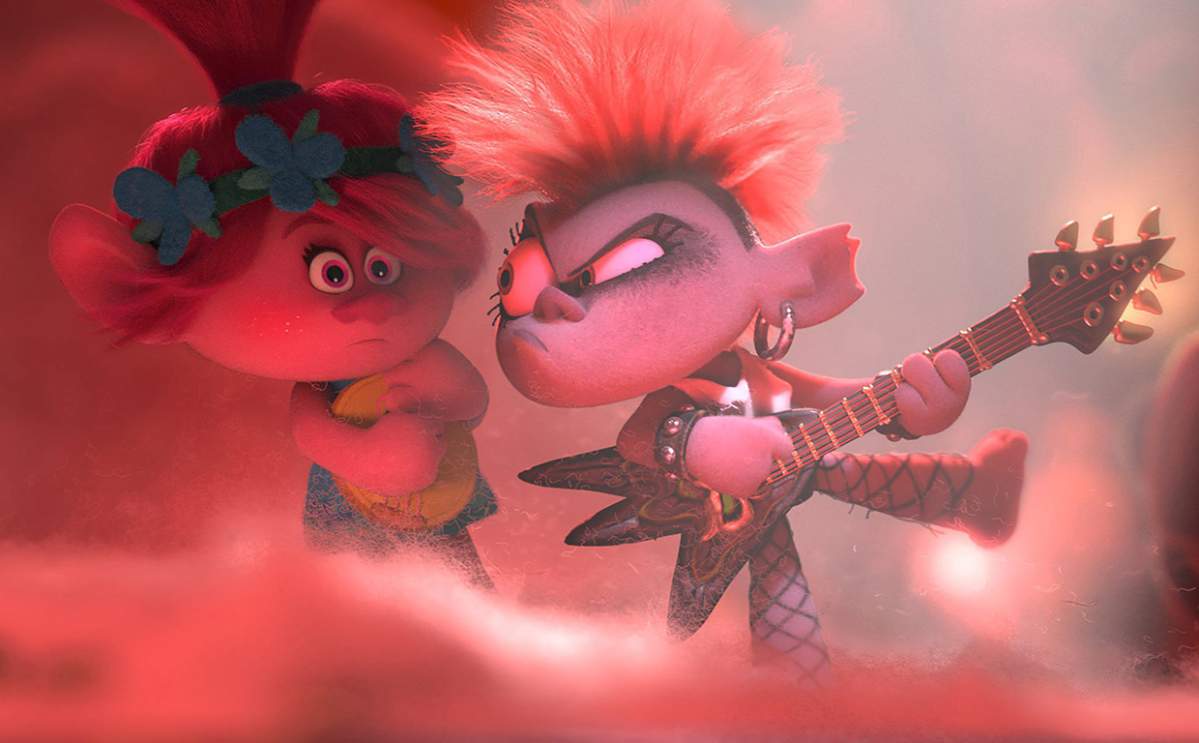 ‘Trolls World Tour,’ from left: Poppy (voice: Anna Kendrick), Queen Barb (voice: Rachel Bloom). 2020.