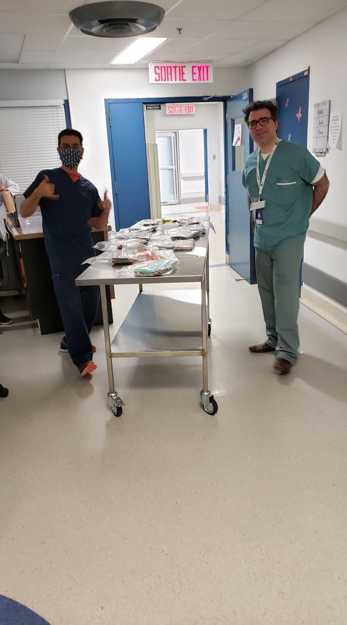 Staff at the Lakeshore General Hospital's radiology department sporting fabric face masks hand-made by Sophia Johnson. Thursday April 2, 2020.