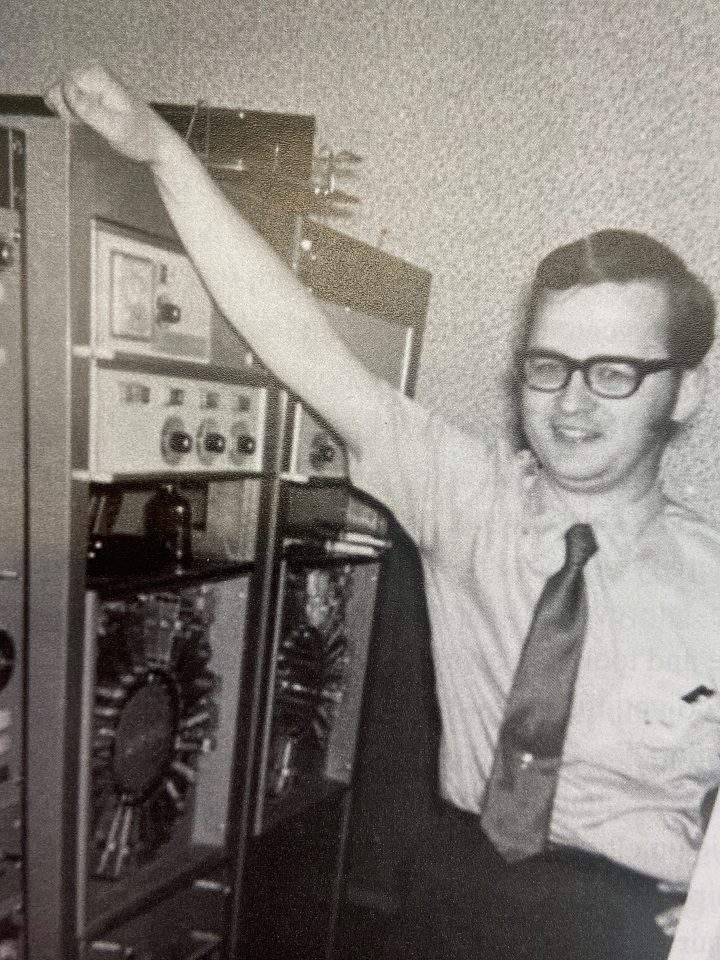 Bob Layton at work in CKNL in Fort St. John, B.C. in 1970.