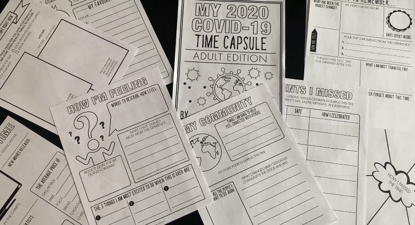 A COVID-19 pandemic time capsule workbook from Natalie Long of LONG Creations.