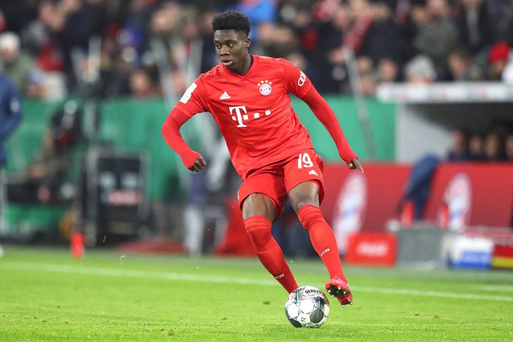Bayern's Alphonso Davies controls the ball during the German soccer cup, DFB Pokal, match between FC Bayern Munich and TSG Hoffenheim in Munich, Germany, Wednesday, Feb. 5, 2020. THE CANADIAN PRESS/AP-Matthias Schrader.