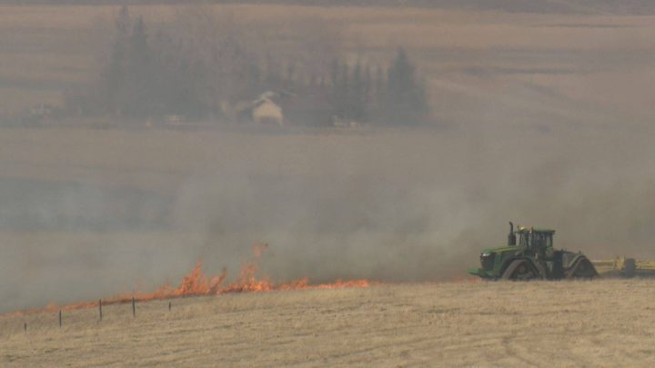 Crews responded to a grass fire in Rocky View County that spread to Calgary on Sunday, April 26, 2020.