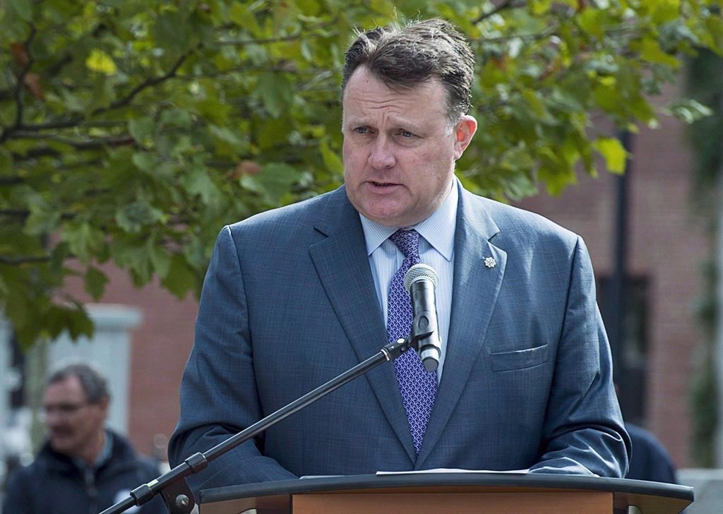 Mayor Mike Savage addresses the crowd at the annual Treaty Day parade in Halifax on Monday, Oct. 3, 2016.