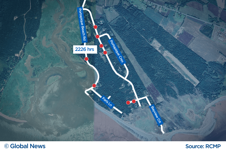 A look at where the shootings happened in Portapique, N.S. on the evening of April 18, 2020.