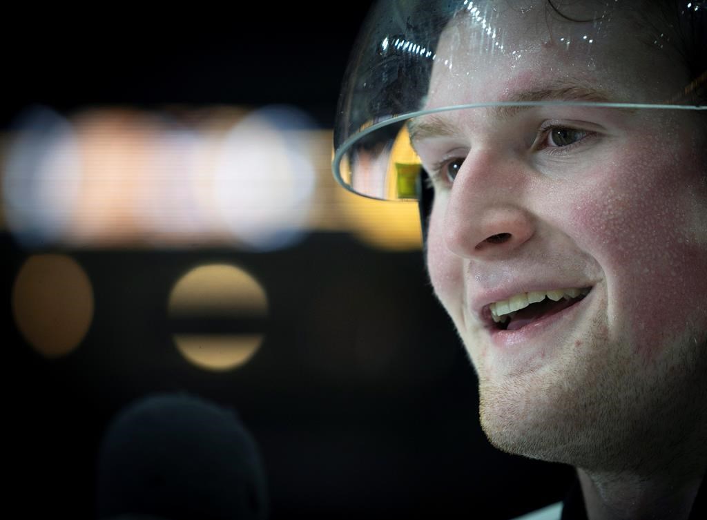 In this Jan. 16, 2020, file photo, Team White left winger Alexis Lafreniere smiles following hockey's CHL Top Prospects Game in Hamilton, Ontario.