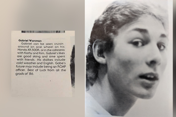 Gabriel Wortman’s high school yearbook entry is shown in two photos.