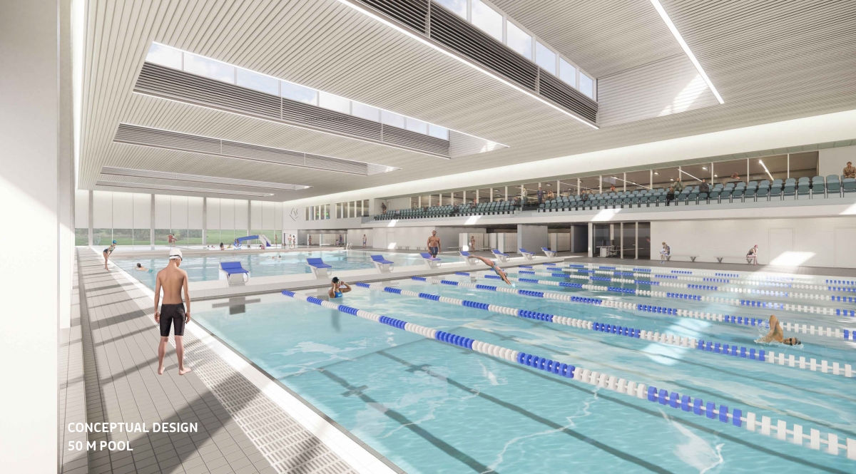 A conceptual design for a proposed new recreation facility in Vernon.