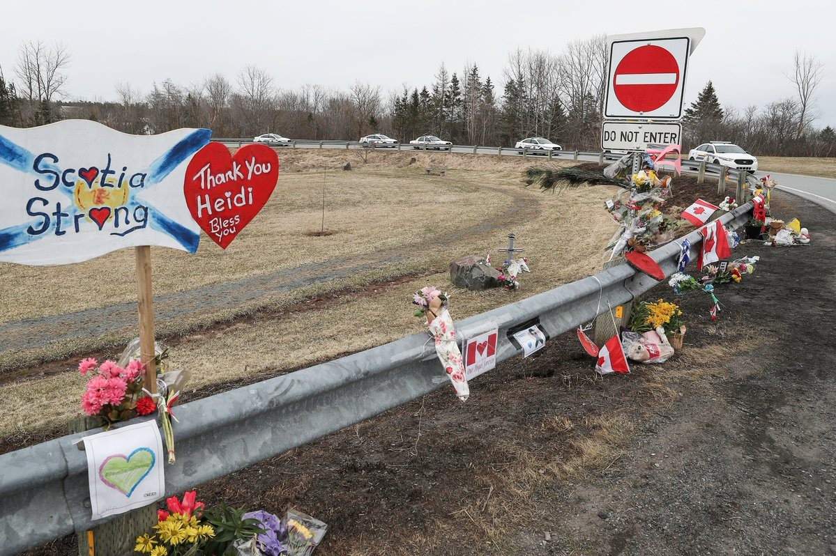 Colleagues of Nova Scotia RCMP officer Const. Heidi Stevenson, who died in a shooting rampage earlier this month, take part in a brief but poignant ceremony known as a “last patrol” in Shubenacadie, N.S., on May 1, 2020, in this RCMP Nova Scotia handout photo.