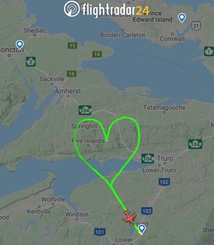 Dimitri Neonakis flew a heart-shaped pattern over the area of Portapique, N.S., where 22 people were killed by a gunman on April 18 and April 19.
