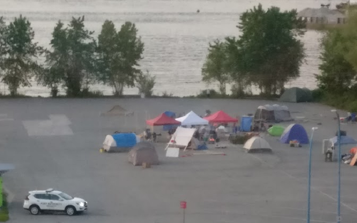 A new homeless camp is seen at Vancouver's CRAB Park on May 10, 2020.