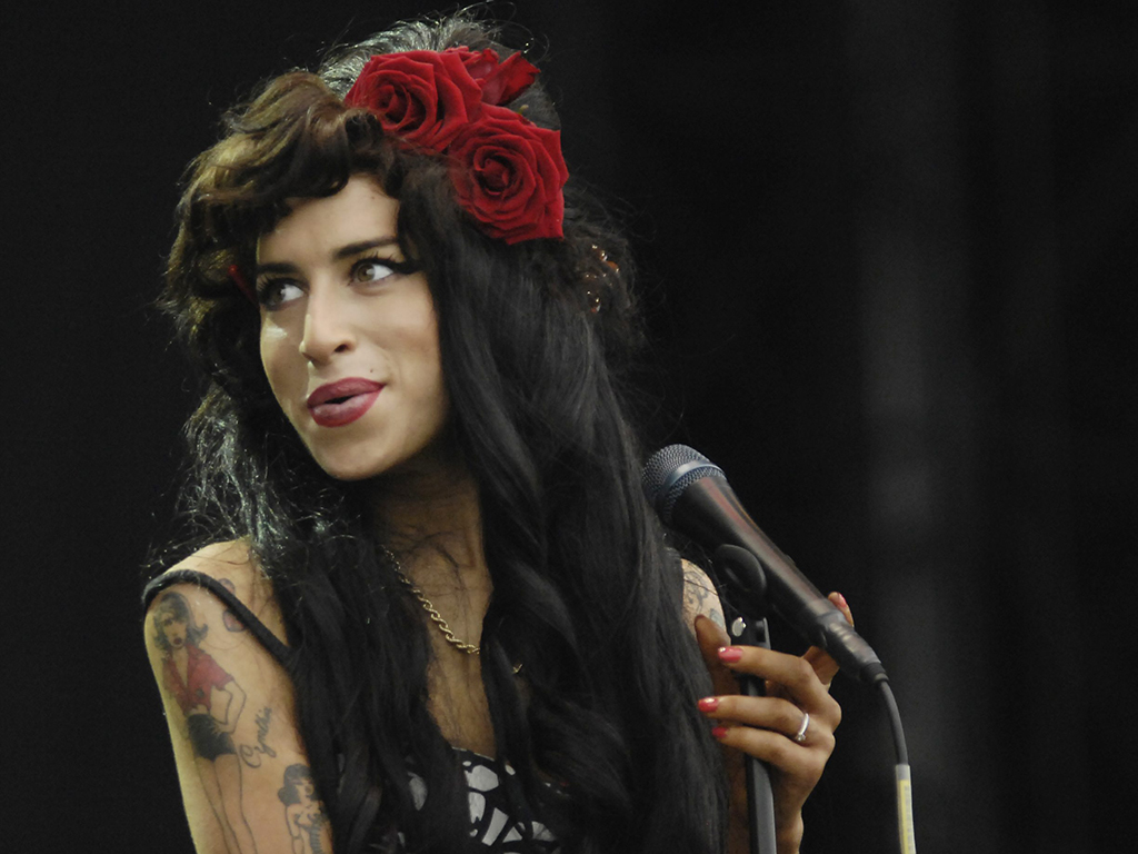 Amy Winehouse performing on stage at V Festival on Aug. 16, 2008.