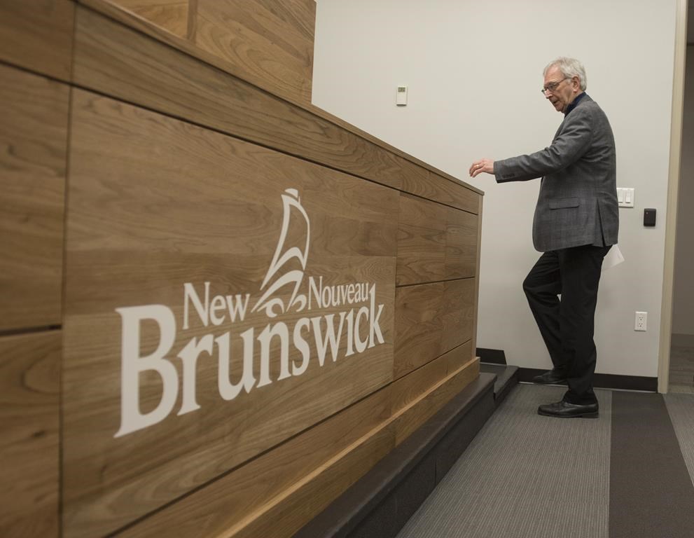 New Brunswick Premier Blaine Higgs speaks with the media in Fredericton on February 17, 2020.