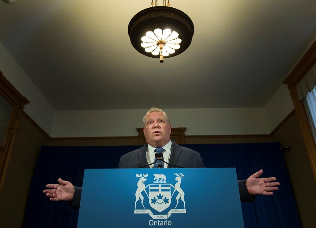 Ontario Premier Doug Ford speaks during his daily updates regarding COVID-19 at Queen's Park in Toronto on Monday, May 25, 2020.