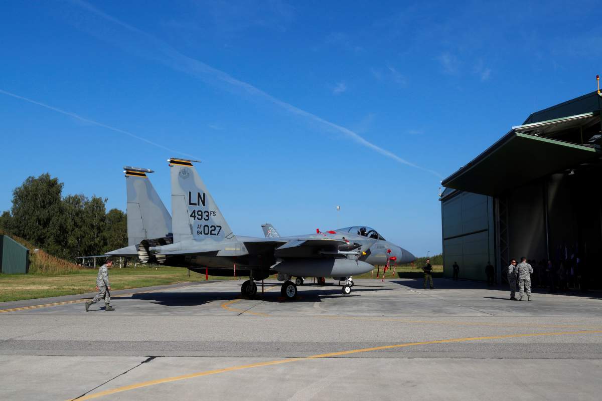 U.S. Air Force F-15C Eagle fighter is seen during NATO Baltic air policing mission takeover ceremony in Siauliai, Lithuania August 30, 2017. REUTERS/Ints Kalnins/File Photo.