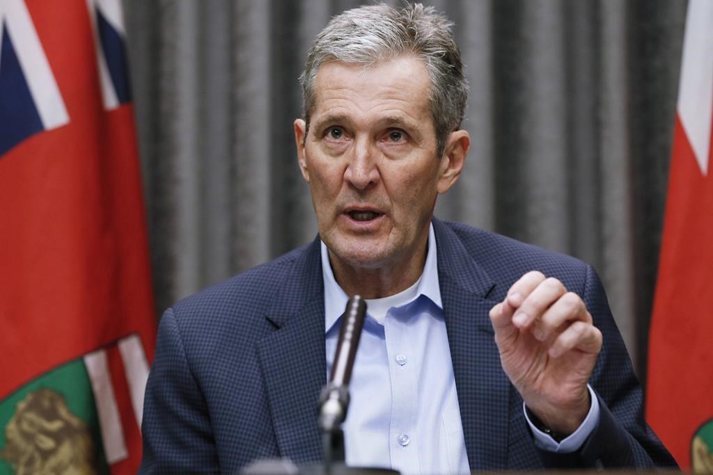 Manitoba Premier Brian Pallister speaks and answers questions during a COVID-19 press conference at the Manitoba legislature in Winnipeg Thursday, March 26, 2020. THE CANADIAN PRESS/John Woods.