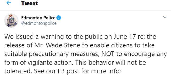 Two days after issuing a warning to the public about a man accused of kidnapping and sexually assaulting a young girl getting released on bail, the Edmonton Police Service issued a new warning Friday night aimed at anyone looking to harm the man.