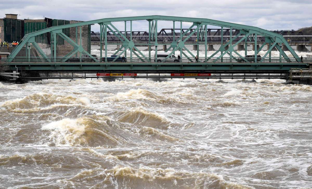 The Ottawa River is seen rising amid flooding in 2017. A new report released Monday details the possible impacts of climate change in the National Capital Region, among them warmer temperatures and more extreme weather events.
