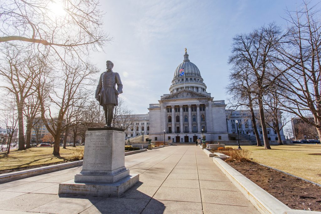 A statue of Hans Christian Heg in Madison, Wisc. is seen in this file image. 