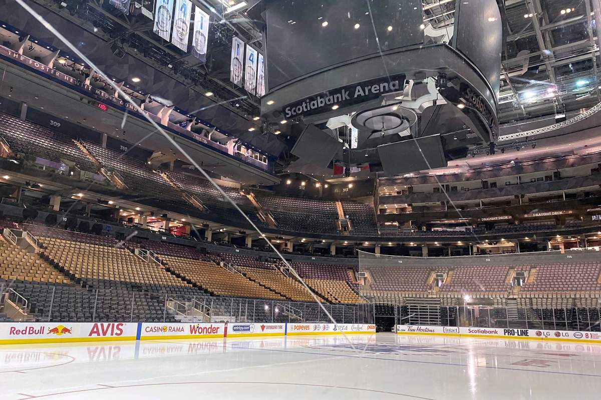 Toronto’s Scotiabank Arena is one of two venues in Canada that could play host to NHL playoff games this summer.