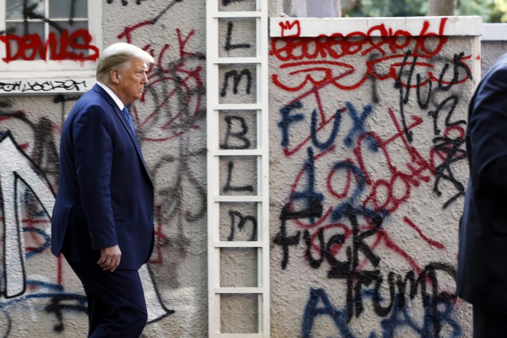 President Donald Trump walks from the White House through Lafayette Park to visit St. John’s Church Monday, June 1, 2020, in Washington.