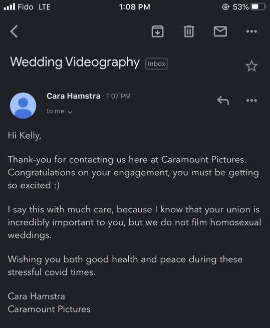 A Facebook post from a profile with the name Kelly Mary allegedly showing an email from Caramount Pictures.