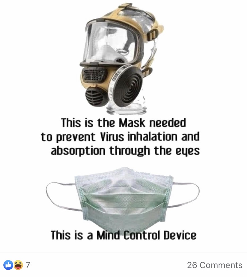 A screen grab from Jarred Ketterling’s Facebook shows a post describing face masks as mind control.