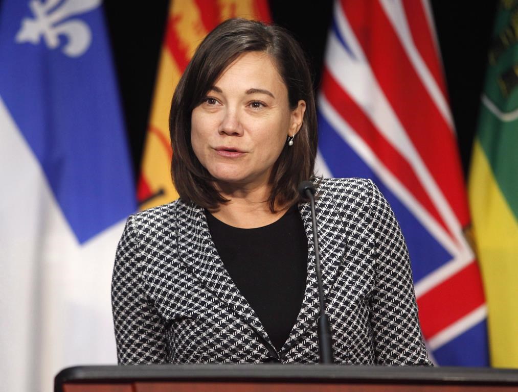 Two Alberta police officers have been temporarily demoted over unauthorized surveillance of a former environment minister and people she met with to discuss a controversial plan to restrict off-road vehicles in a new park. Then-Alberta Minister of Environment and Parks Shannon Phillips speaks at a press conference after a meeting with provincial and territorial environment ministers in Ottawa on Thursday, June 28, 2018. THE CANADIAN PRESS/ Patrick Doyle.