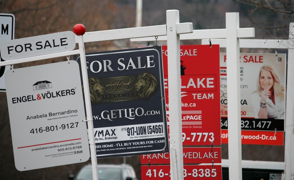 Real estate for sale signs are shown in Oakville, Ont. on December 1, 2018.